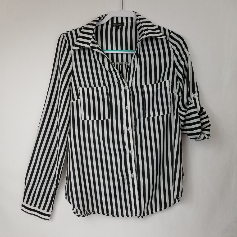 Countess Black and White striped shirt size L